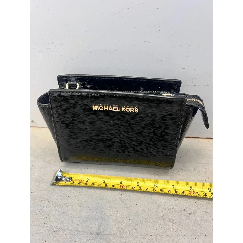 Michael Kors Selma Mini Bag Women Black Saffiano Leather Crossbody Strap Handbag
